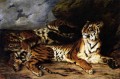 Un jeune tigre jouant avec sa mère romantique Eugène Delacroix